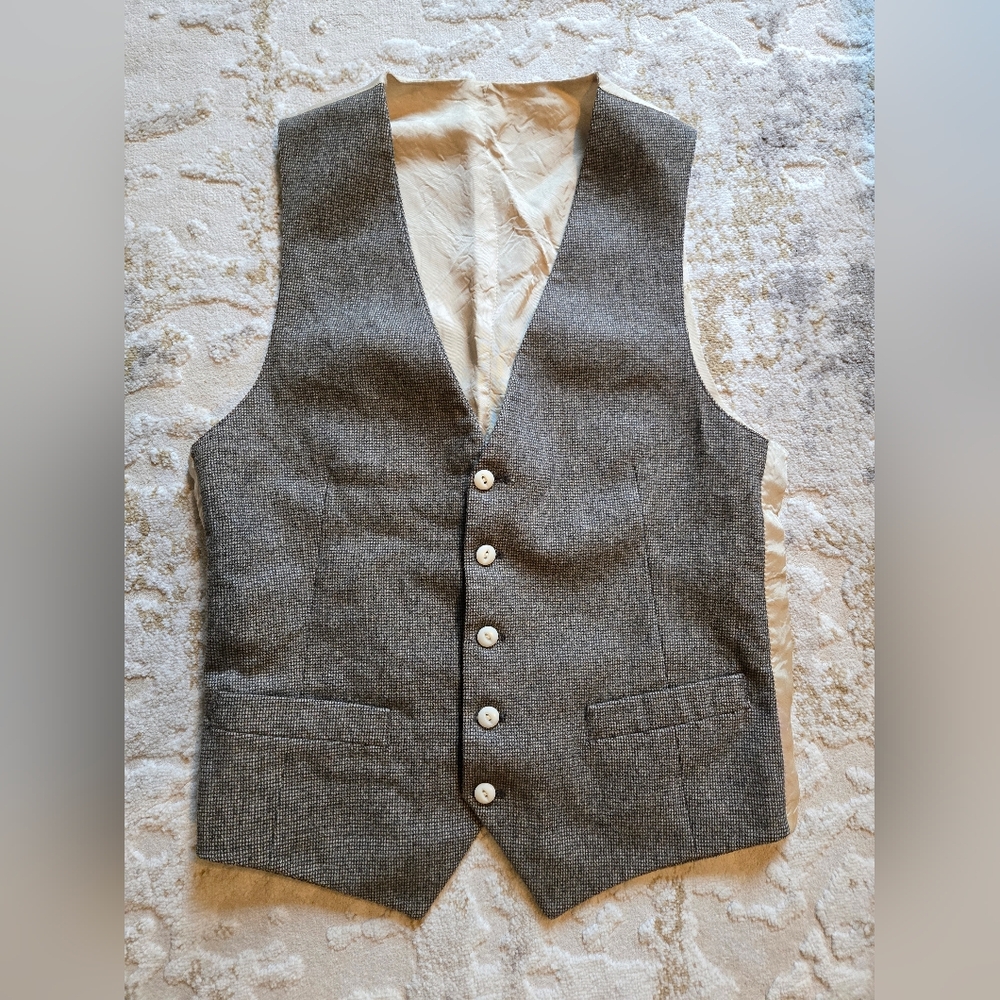 Vintage Tweed Gray Button-Up Suit Vest